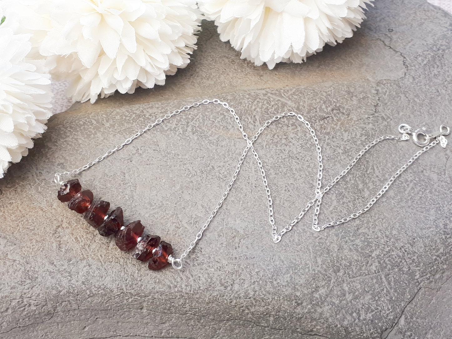 Raw garnet gemstone necklace. Ready to ship.