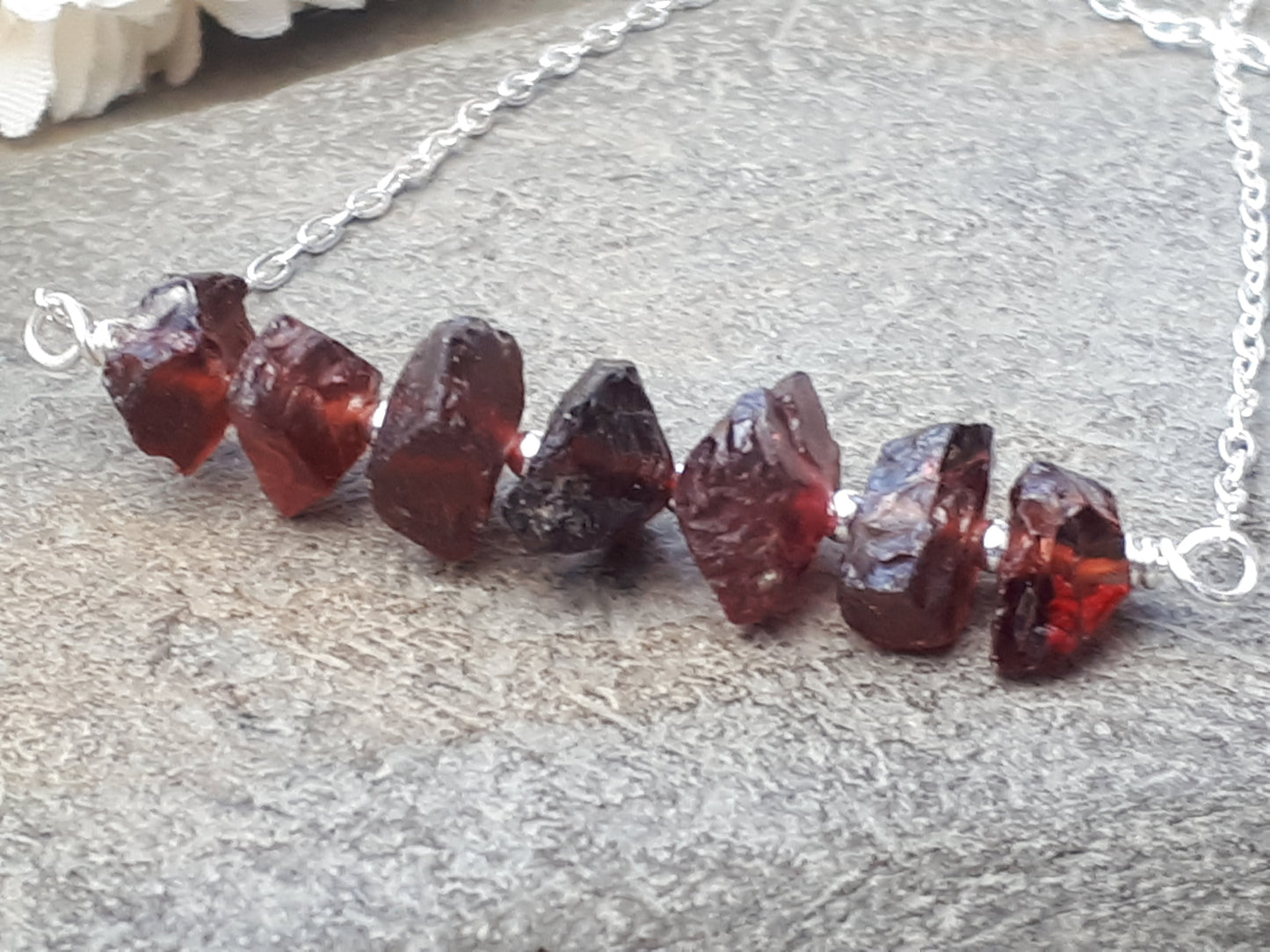 Raw garnet gemstone necklace. Ready to ship.