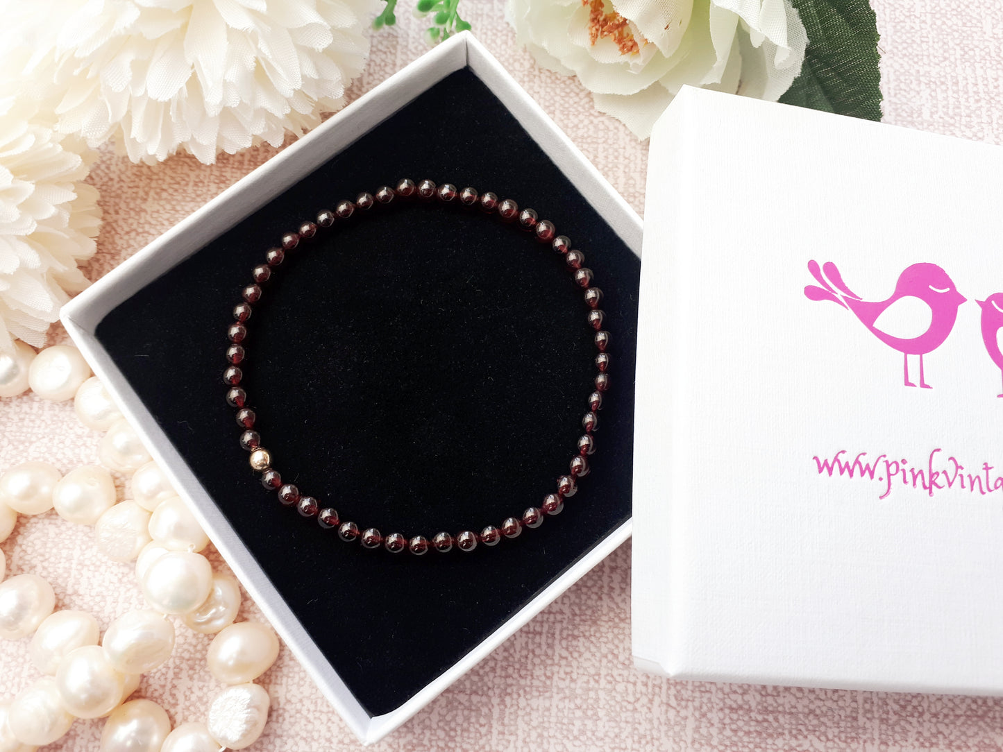 Garnet bead bracelet.