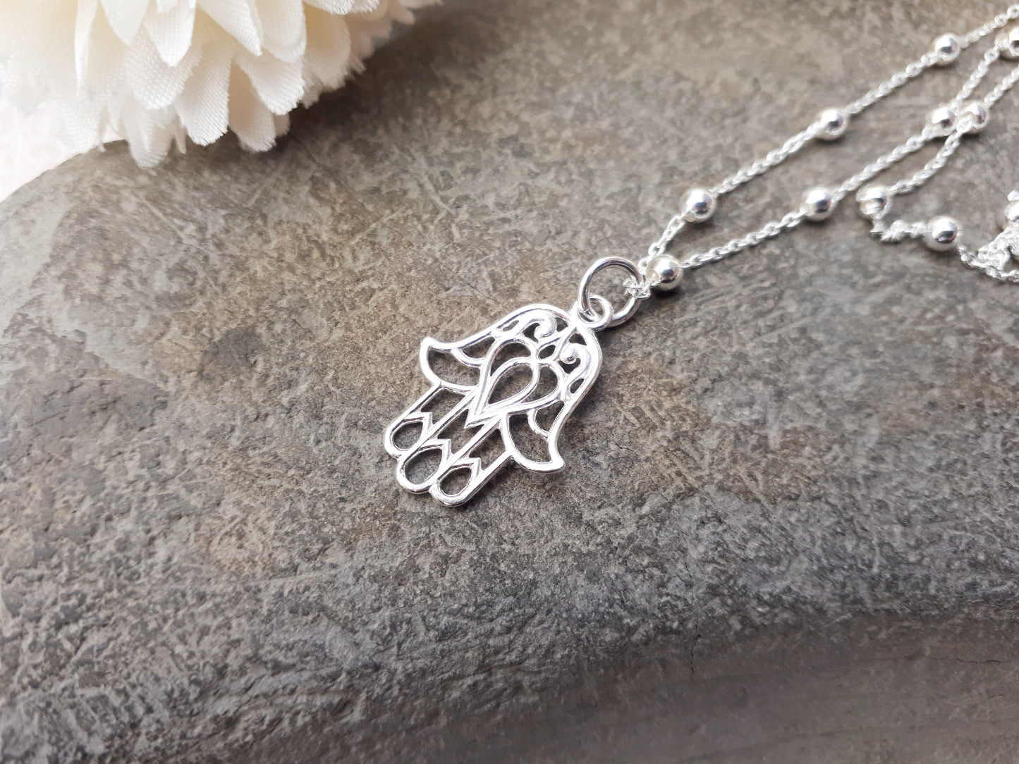 Sterling silver hamsa necklace.
