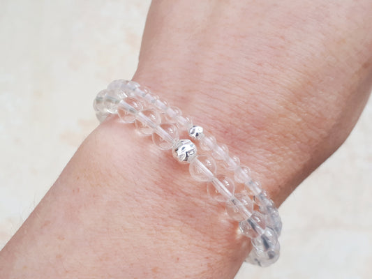 Crystal quartz bead bracelet. April birthstone bracelet.