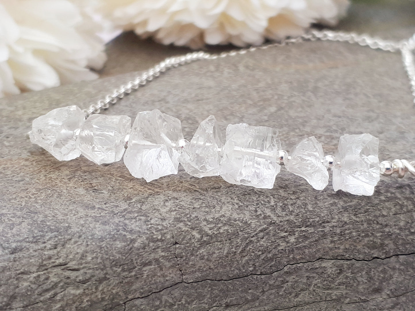 April birthstone necklace. Quartz necklace in silver.