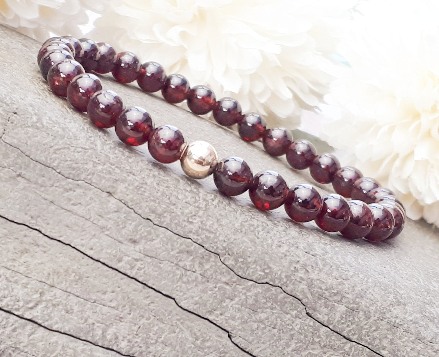 Garnet bead bracelet.
