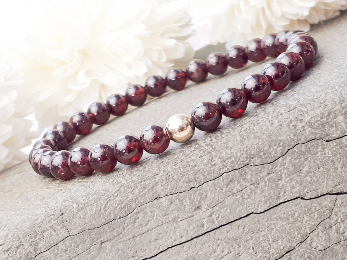 Garnet bead bracelet.