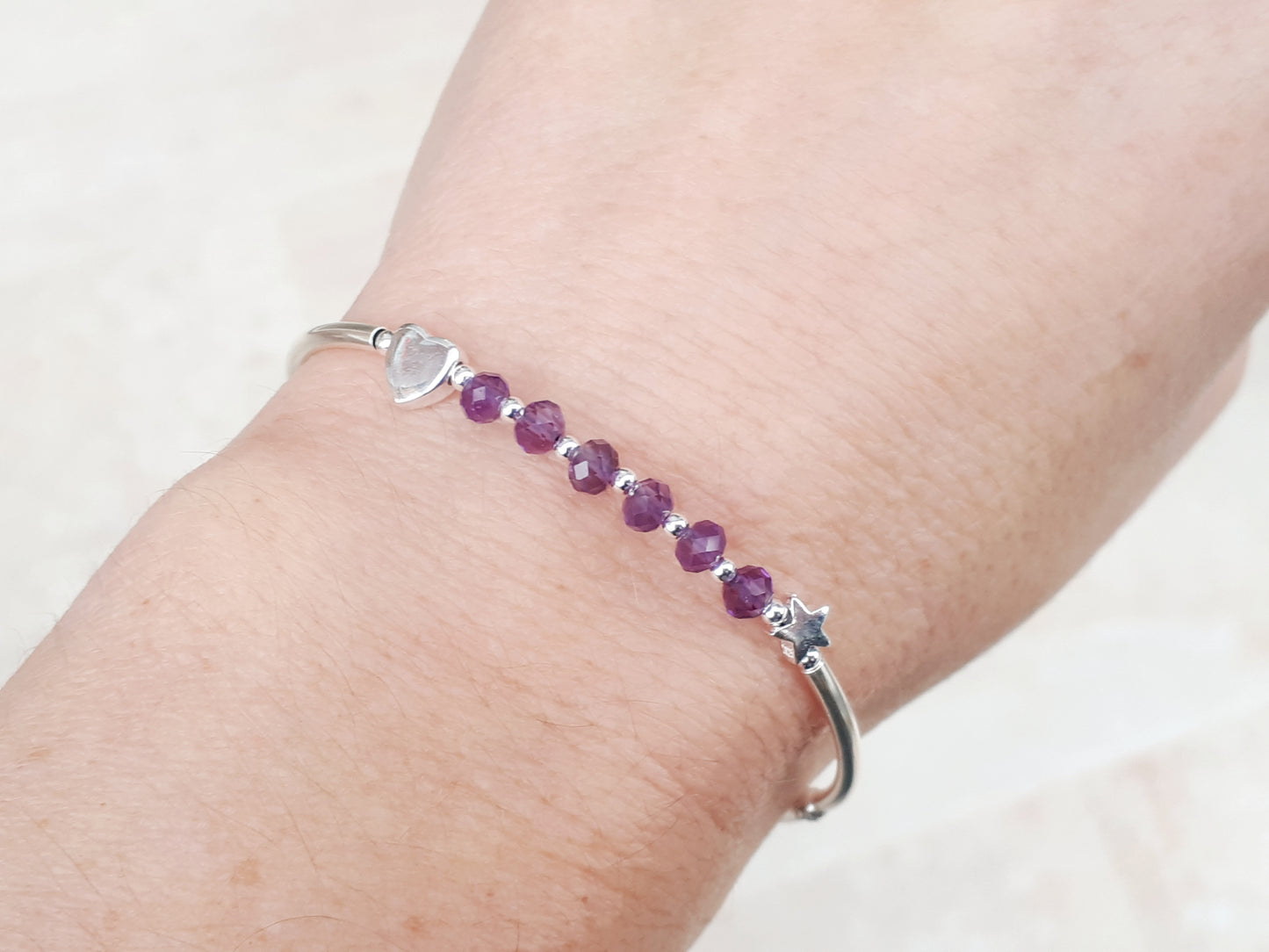 Amethyst crystal bracelet in sterling silver.