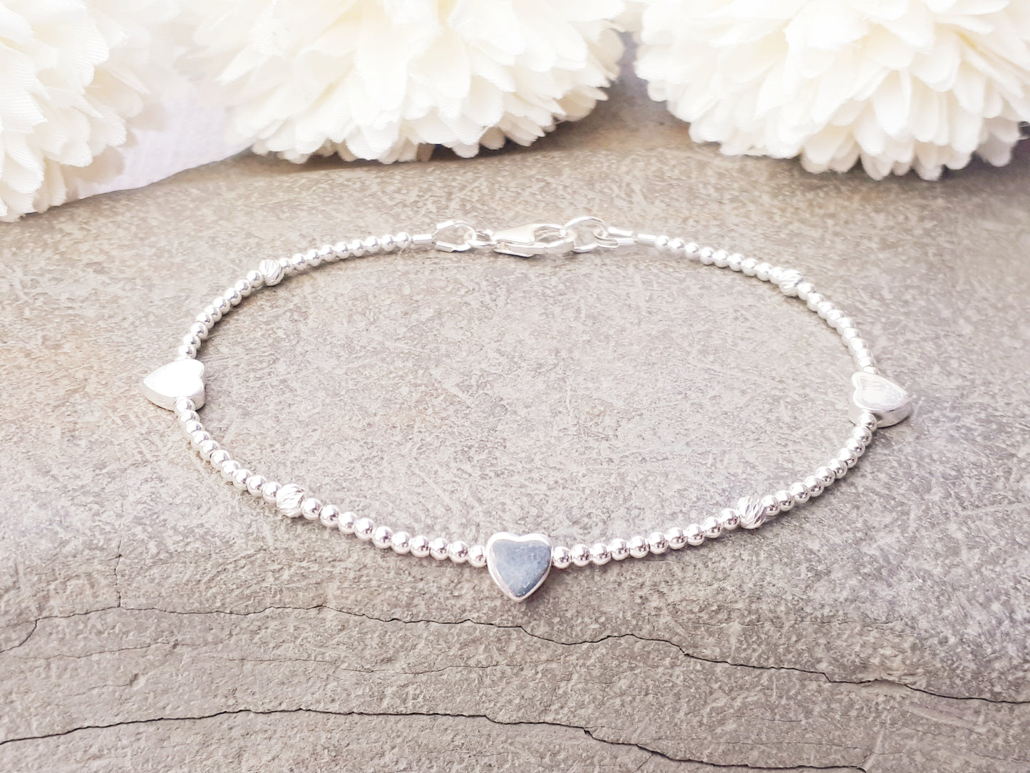 Sterling silver heart bracelet, wife bracelet.