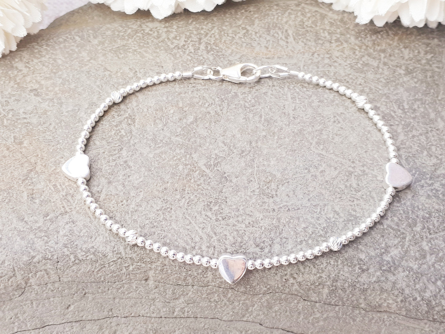 Sterling silver heart bracelet, wife bracelet.