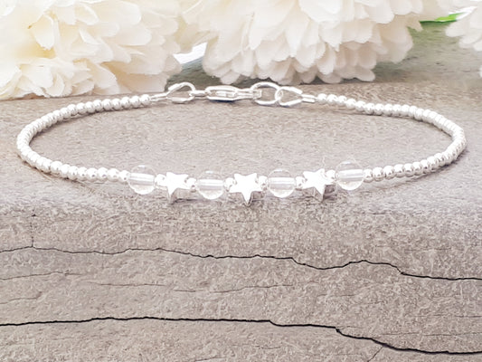 April birthstone star bracelet in silver.