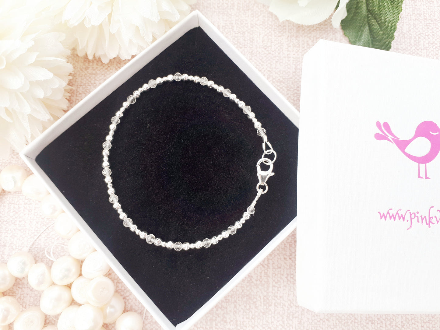 Crystal quartz bracelet in sterling silver.