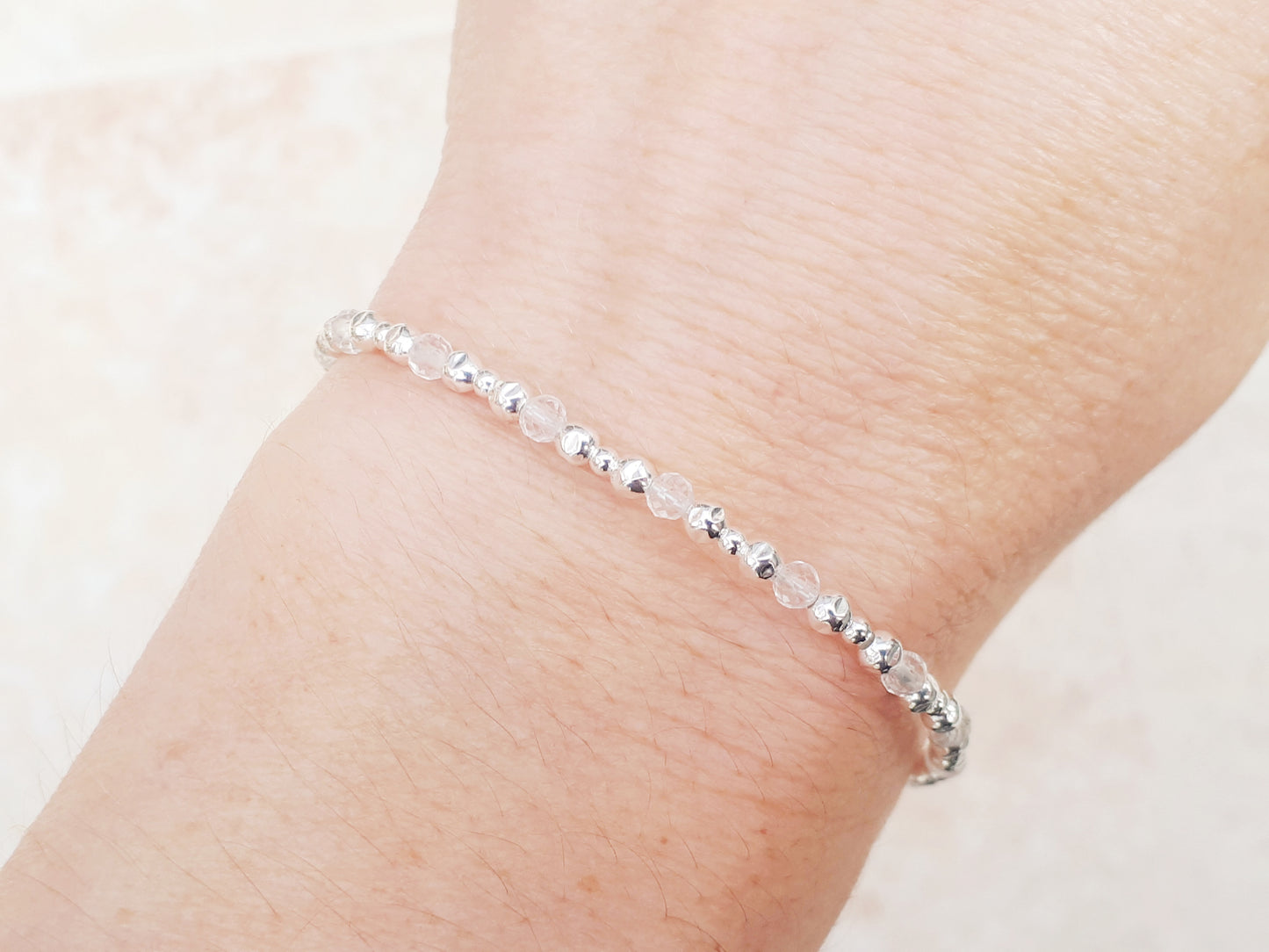 Crystal quartz bracelet in sterling silver.
