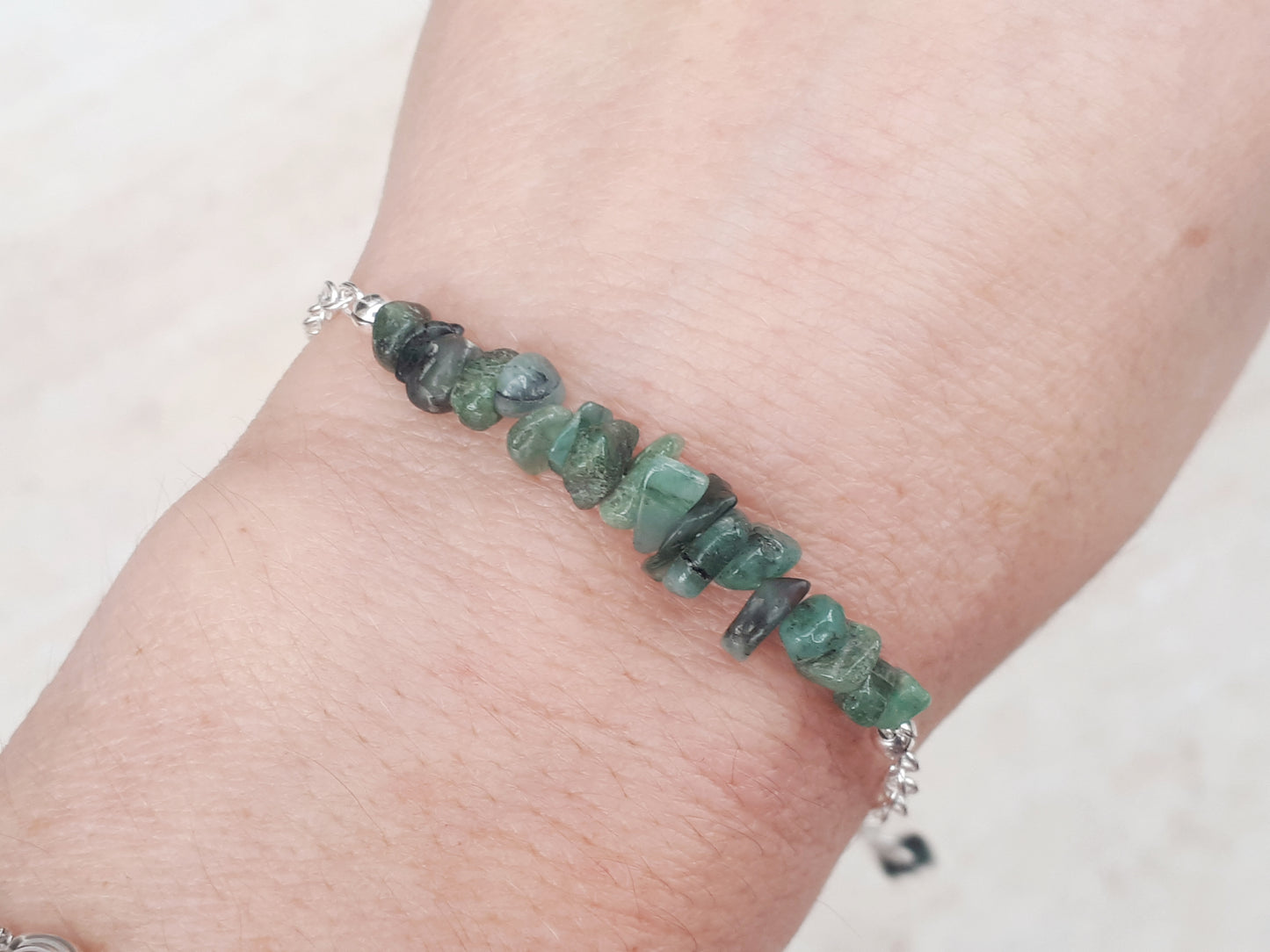 Emerald adjustable bracelet in sterling silver.