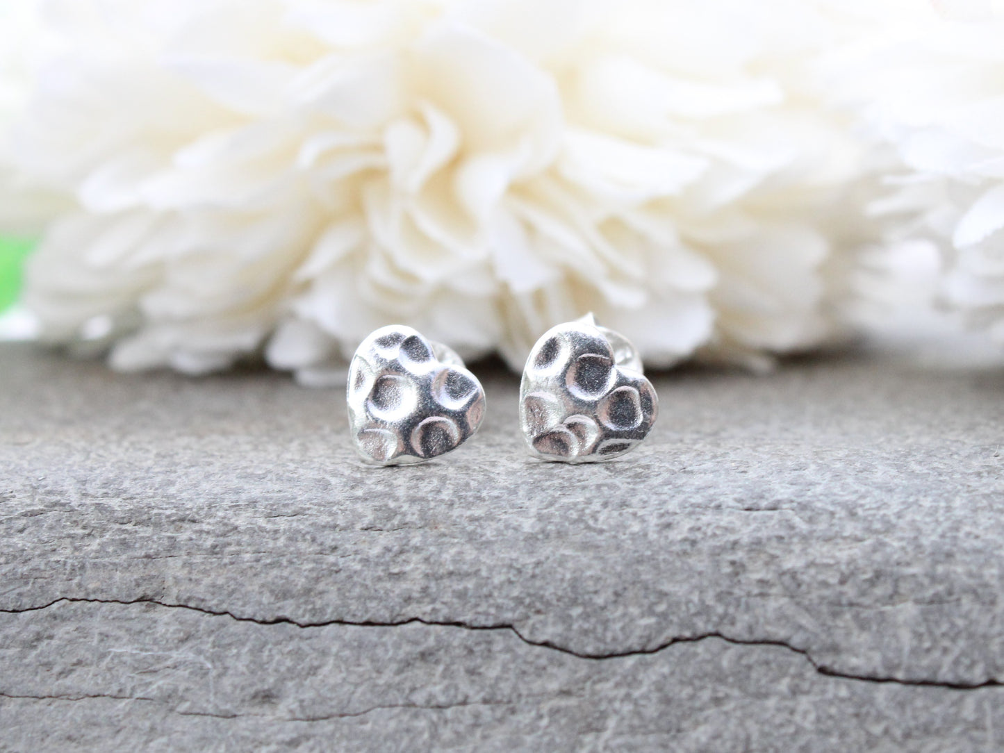 Hammered heart stud earrings.