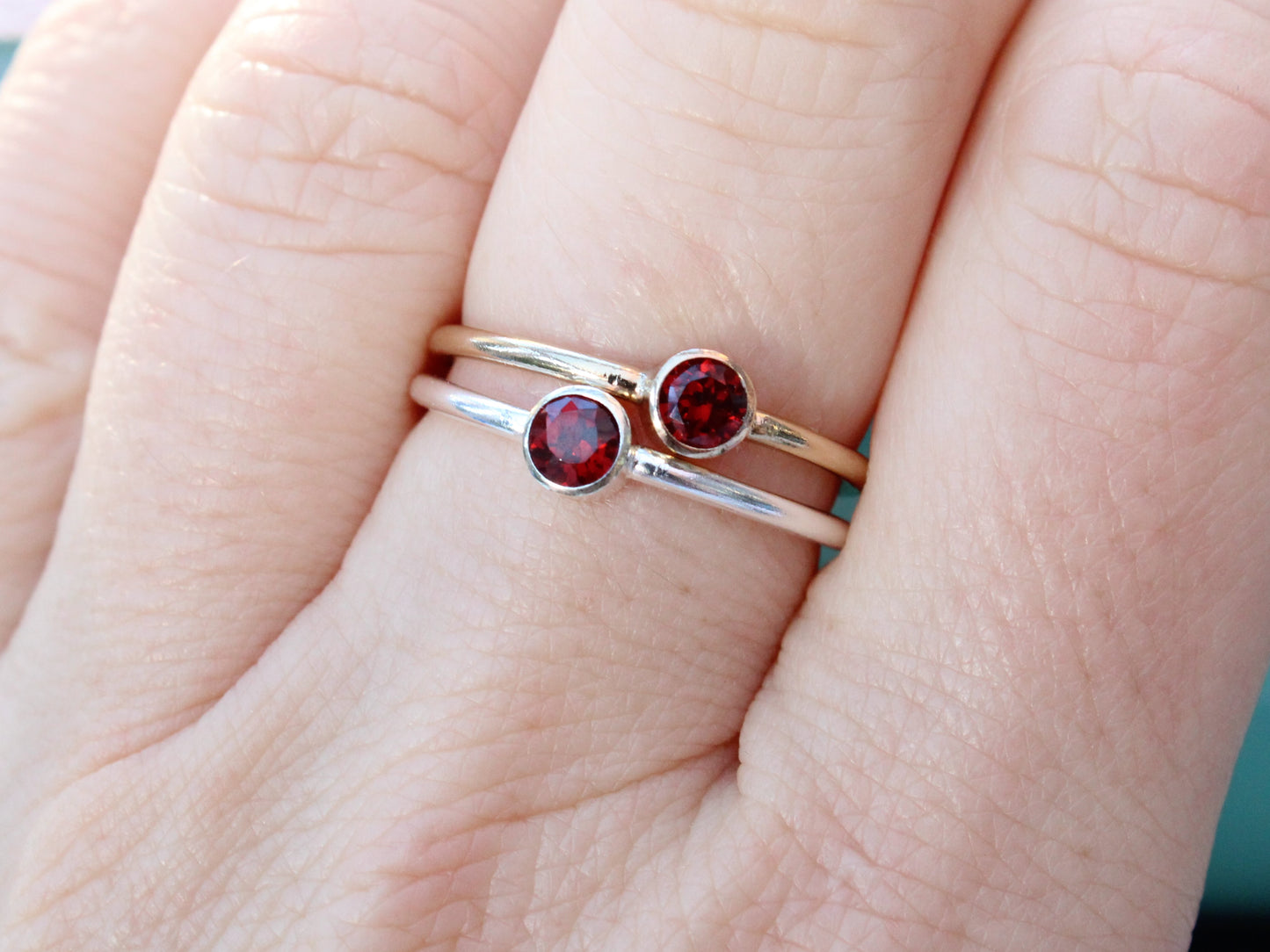 Garnet ring in silver or gold. January birthstone ring.