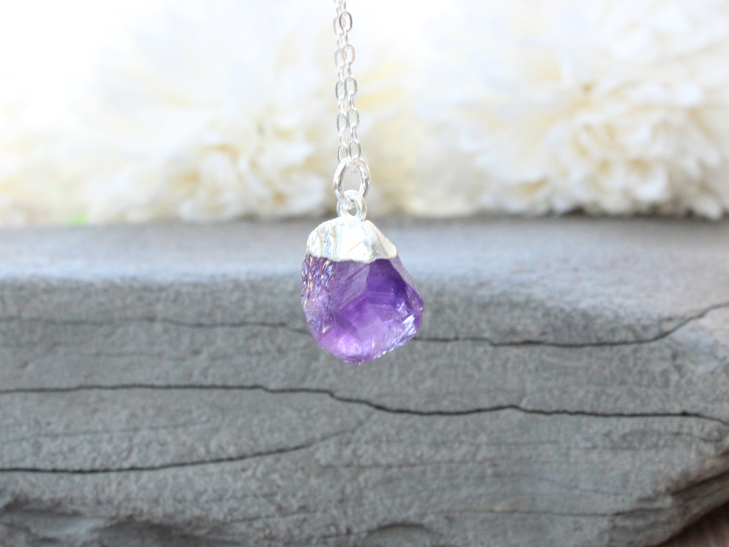 Raw amethyst necklace. February birthstone.