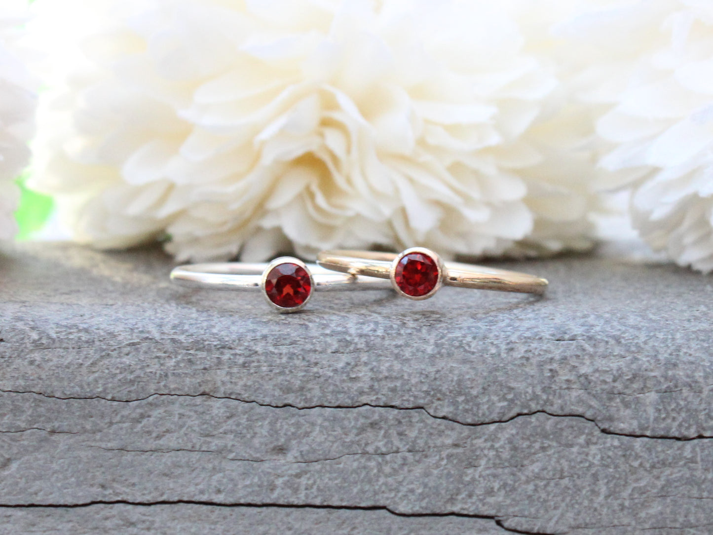 Garnet ring in silver or gold. January birthstone ring.