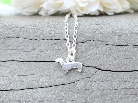 Sterling silver dachshund necklace.