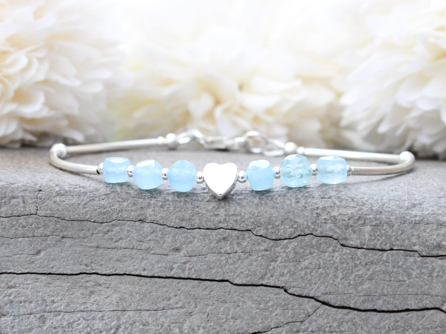 Aquamarine bracelet in sterling silver. March birthstone.