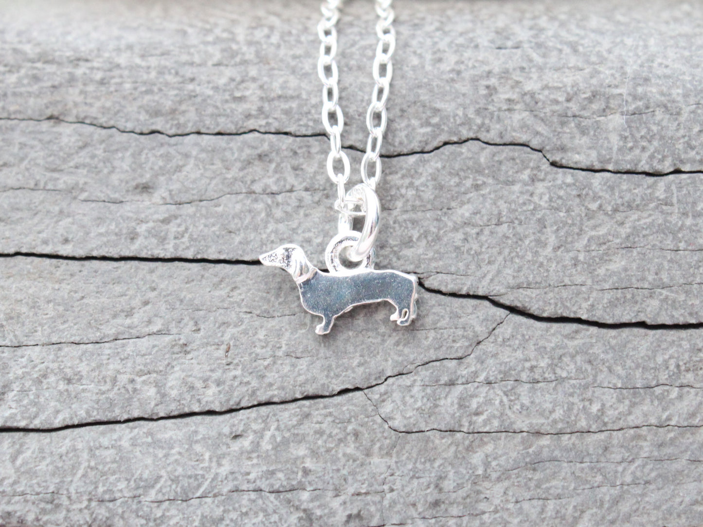 Sterling silver dachshund necklace.