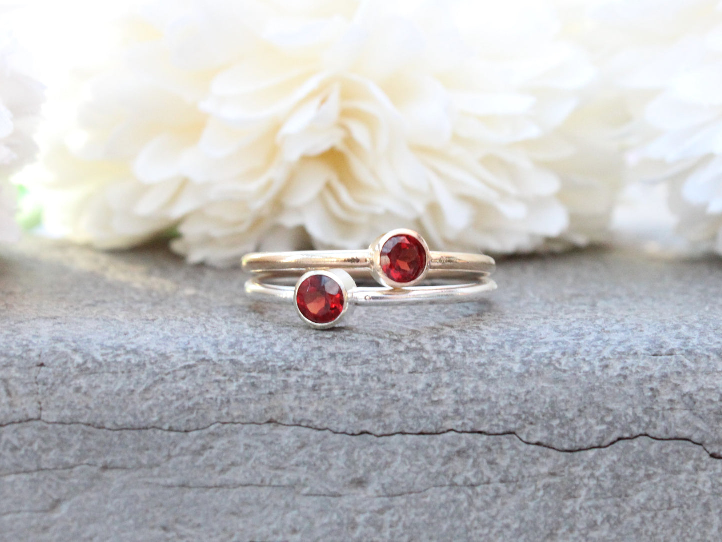 Garnet ring in silver or gold. January birthstone ring.
