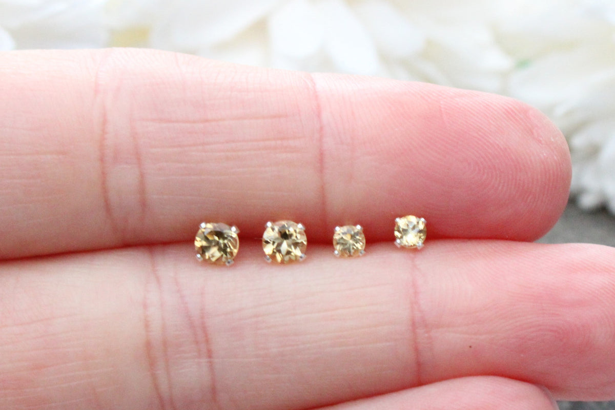 Citrine Gemstone Stud Earrings in Sterling Silver or Gold.