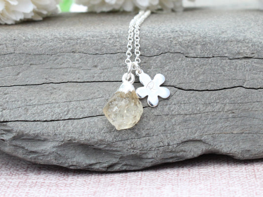 Personalised citrine necklace in sterling silver.