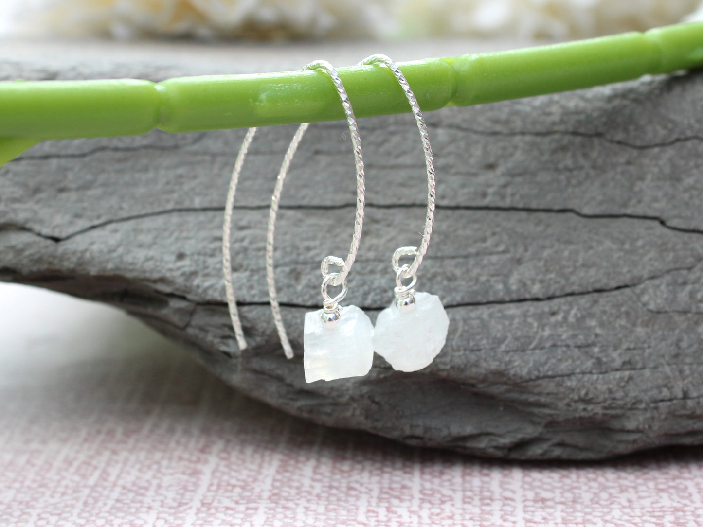 Raw moonstone earrings in sterling silver.