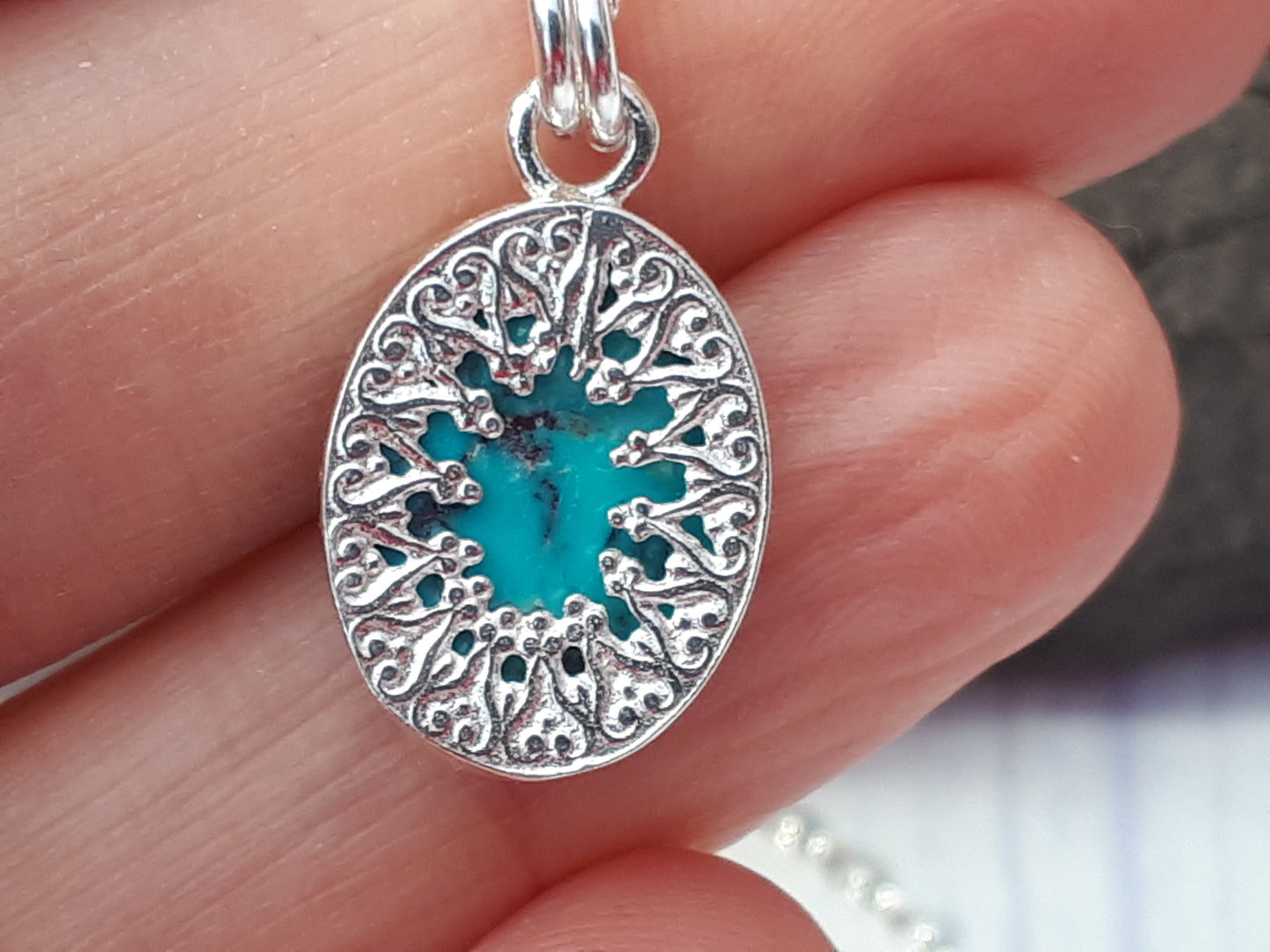 Turquoise pendant necklace in sterling silver. Ready to ship.