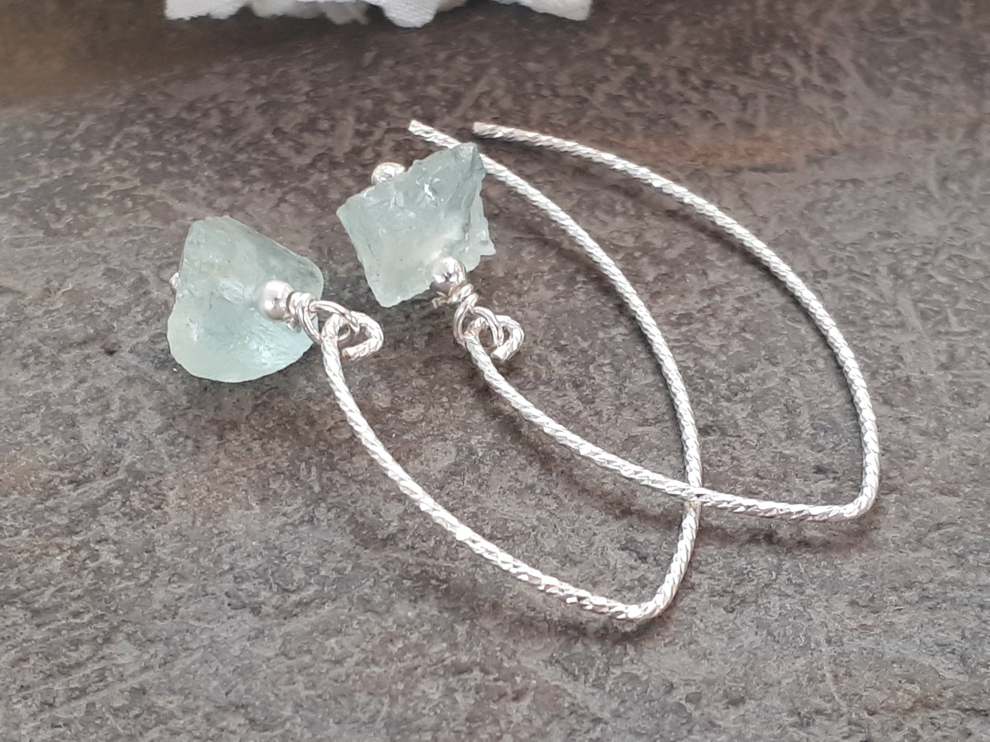Raw aquamarine earrings in sterling silver.