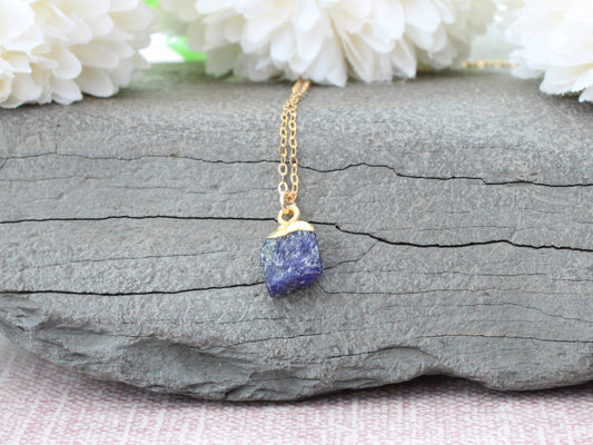 September birthstone necklace. Raw sapphire necklace.