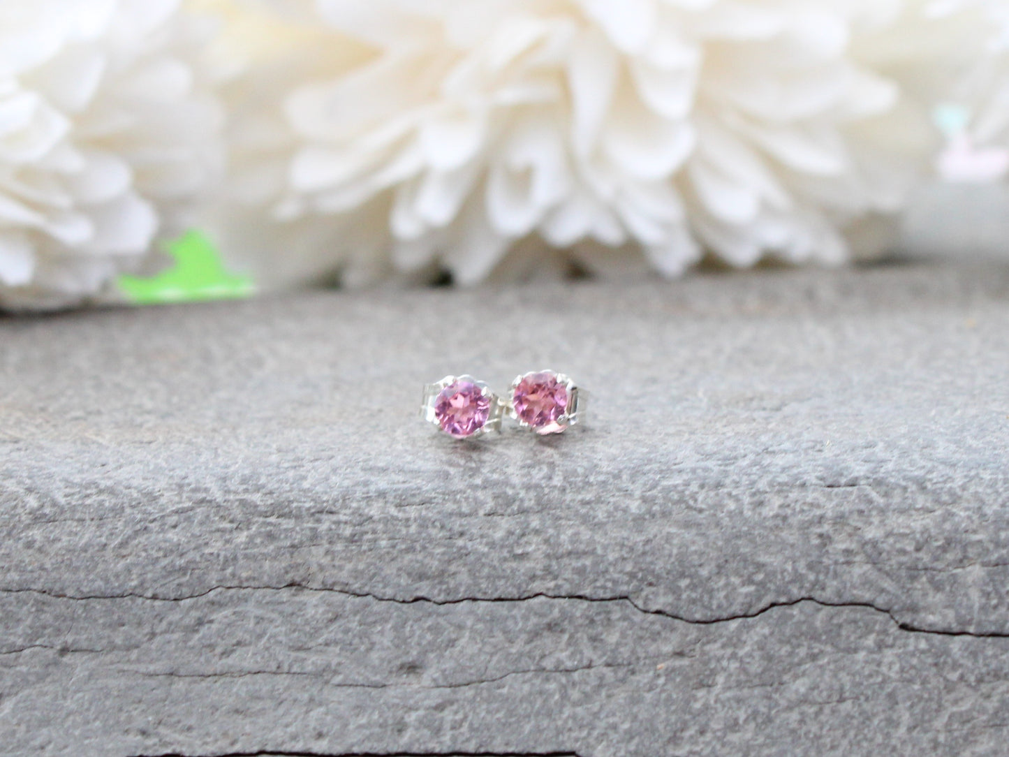 Pink tourmaline stud earrings in sterling silver.