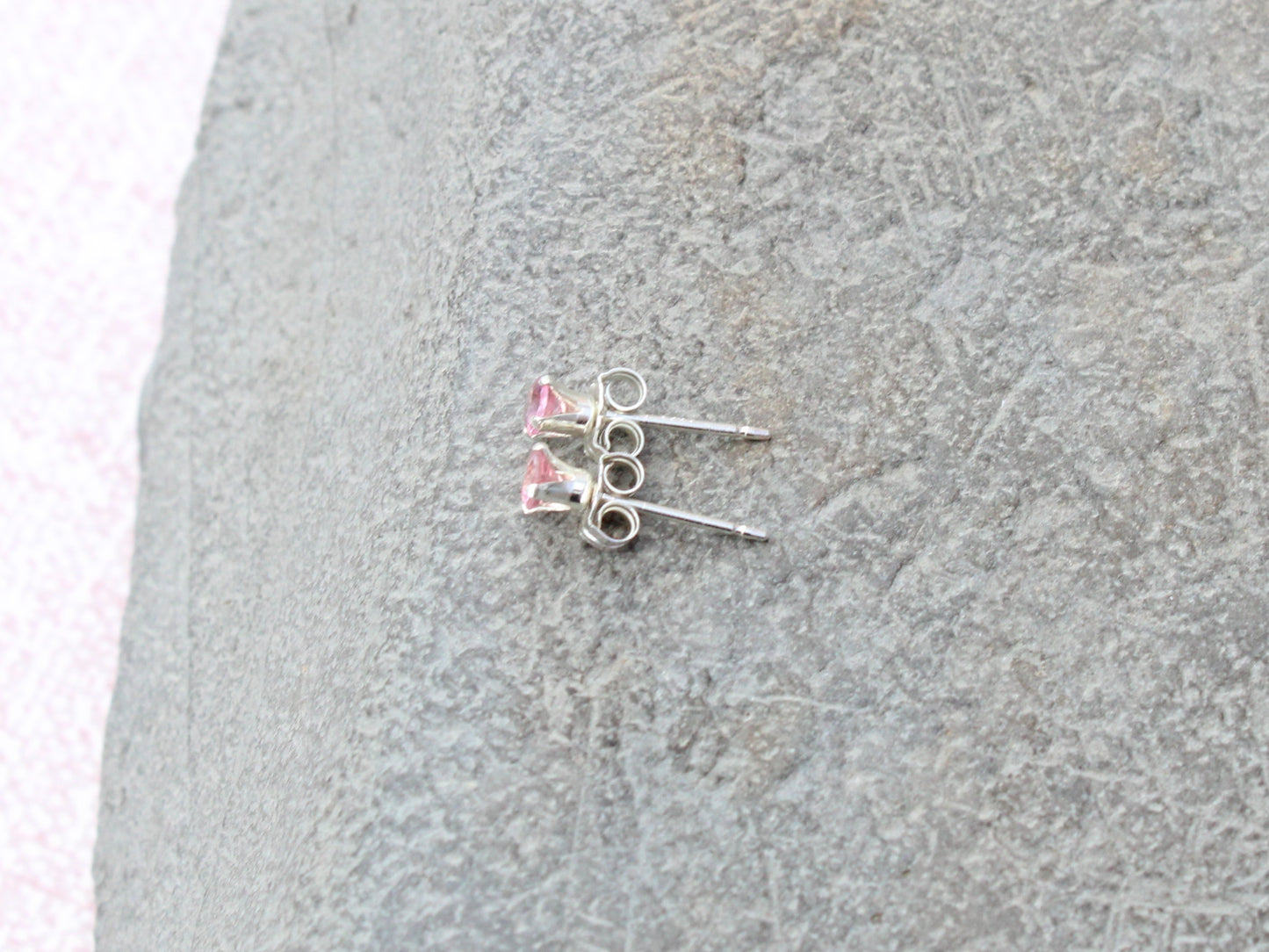 Pink tourmaline stud earrings in sterling silver.