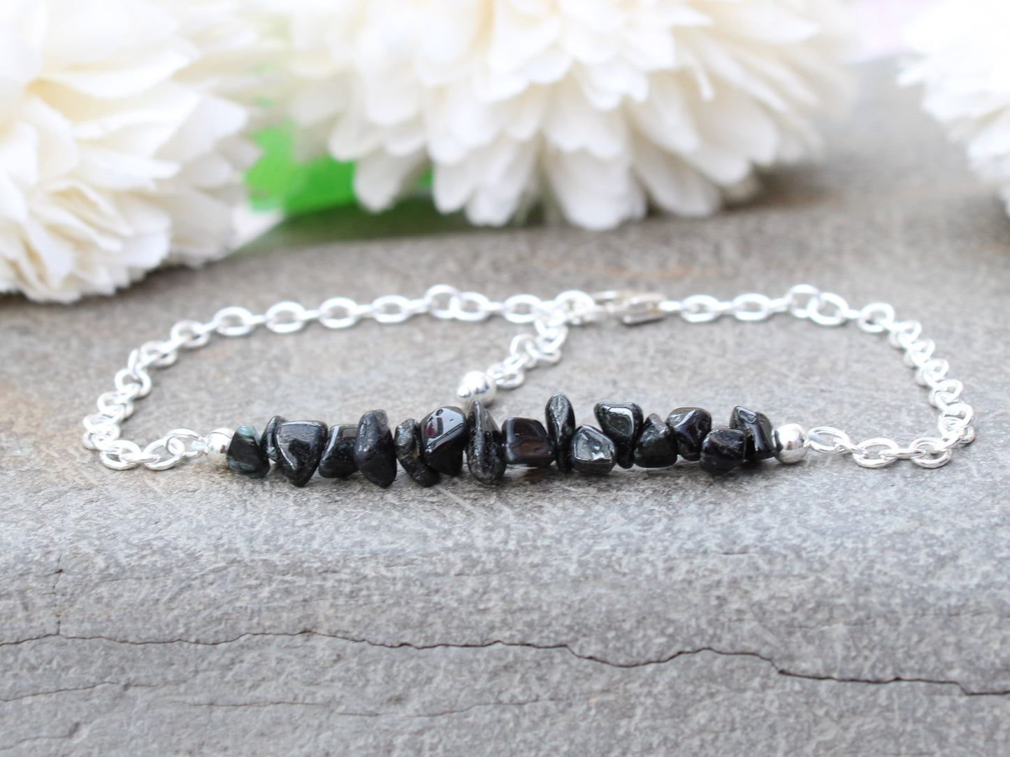 Black tourmaline adjustable bracelet. October birthstone.