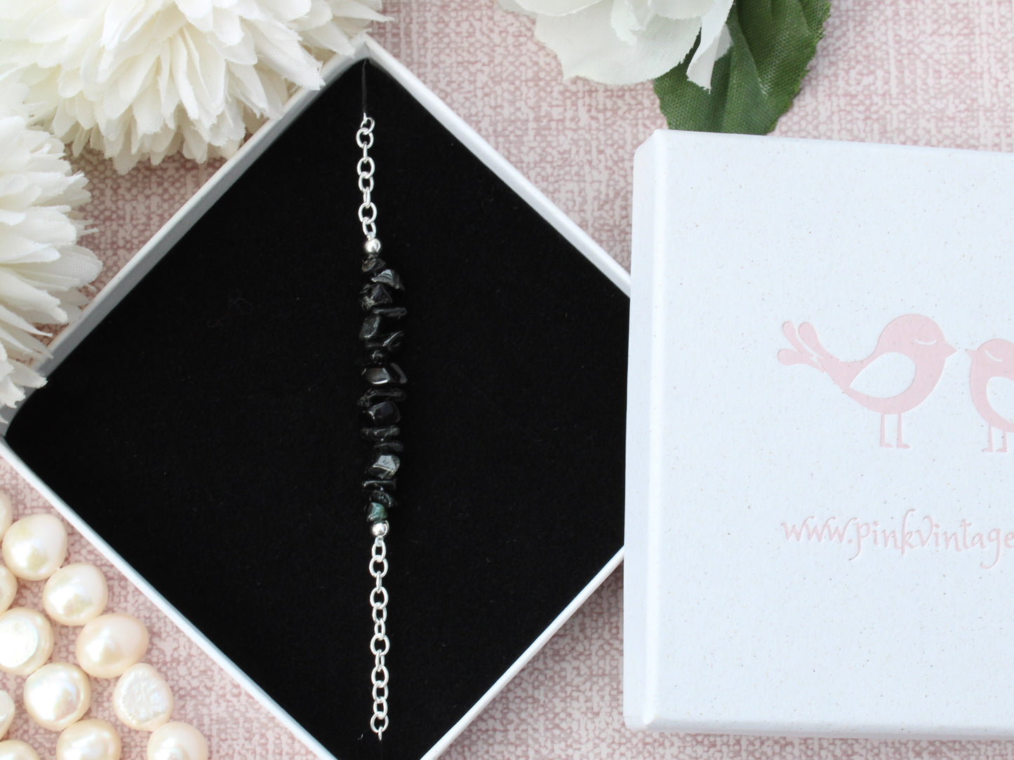 Black tourmaline adjustable bracelet. October birthstone.