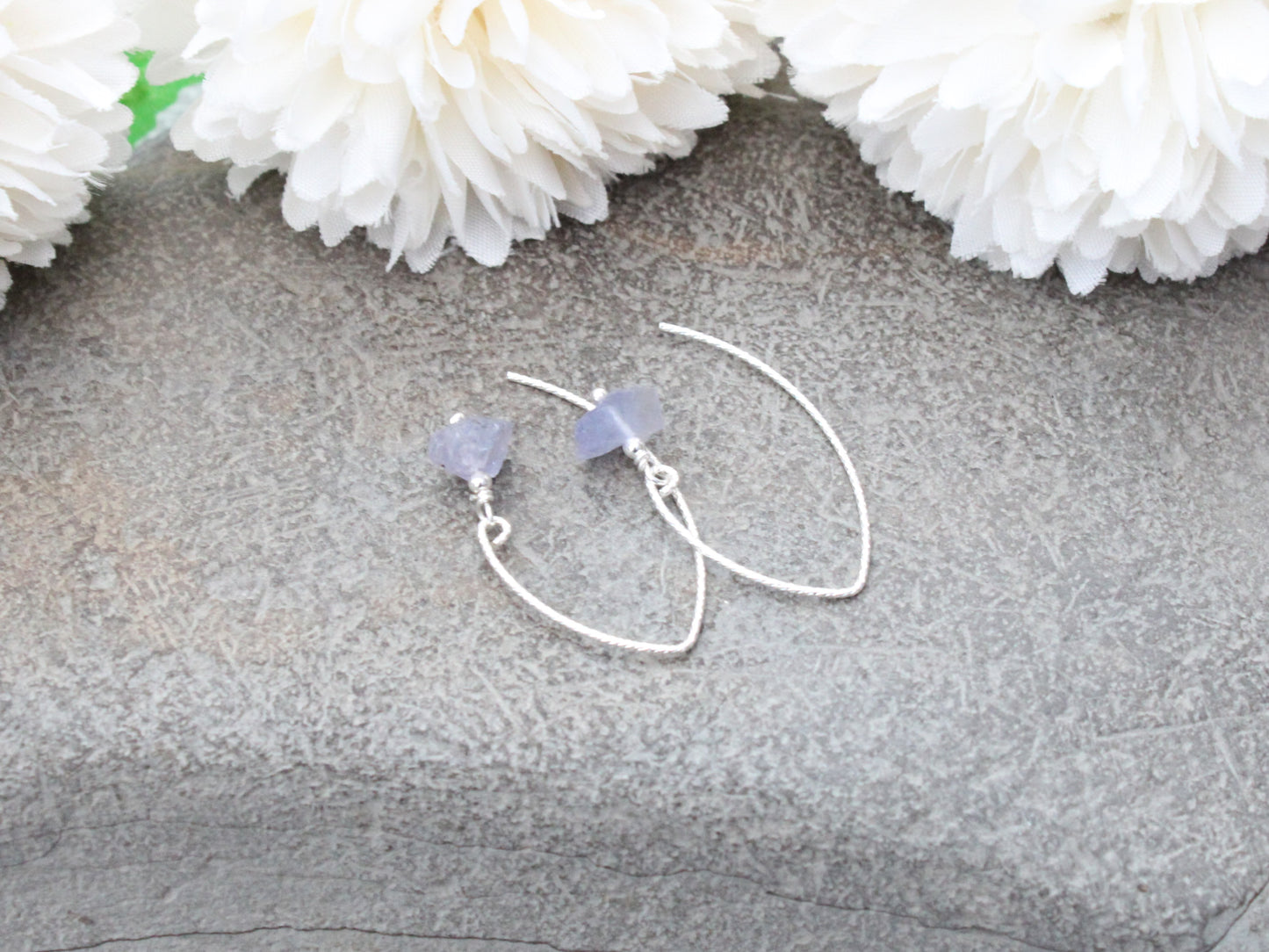 Raw tanzanite earrings in sterling silver.
