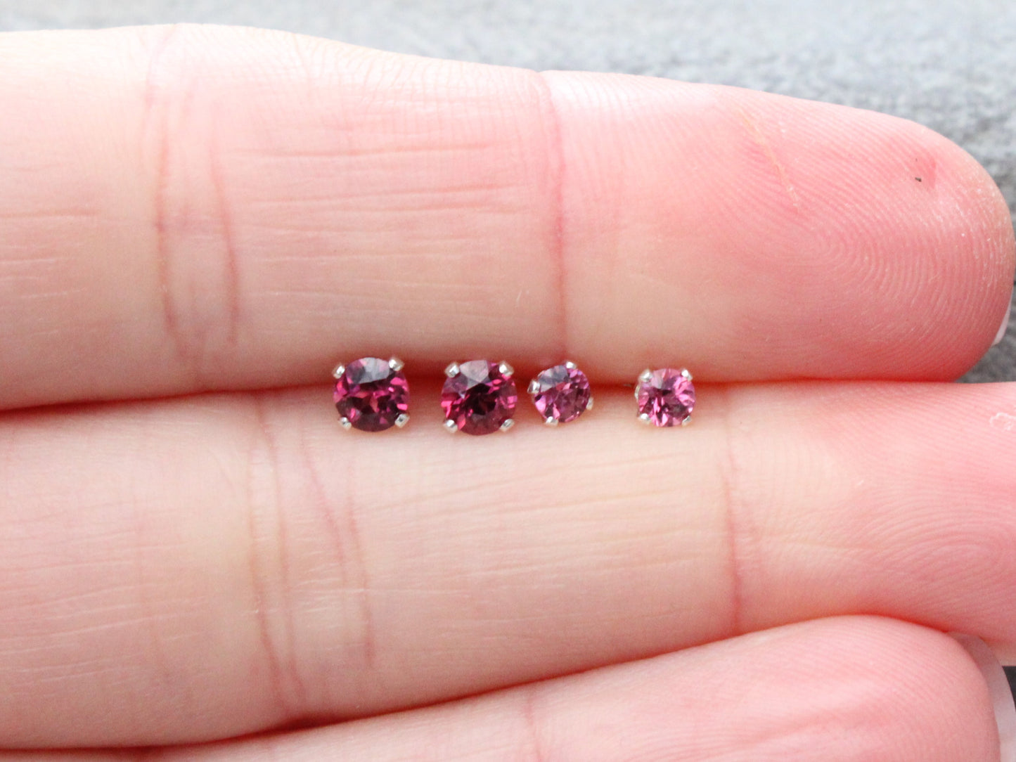 Rhodolite garnet stud earrings. January birthstone.