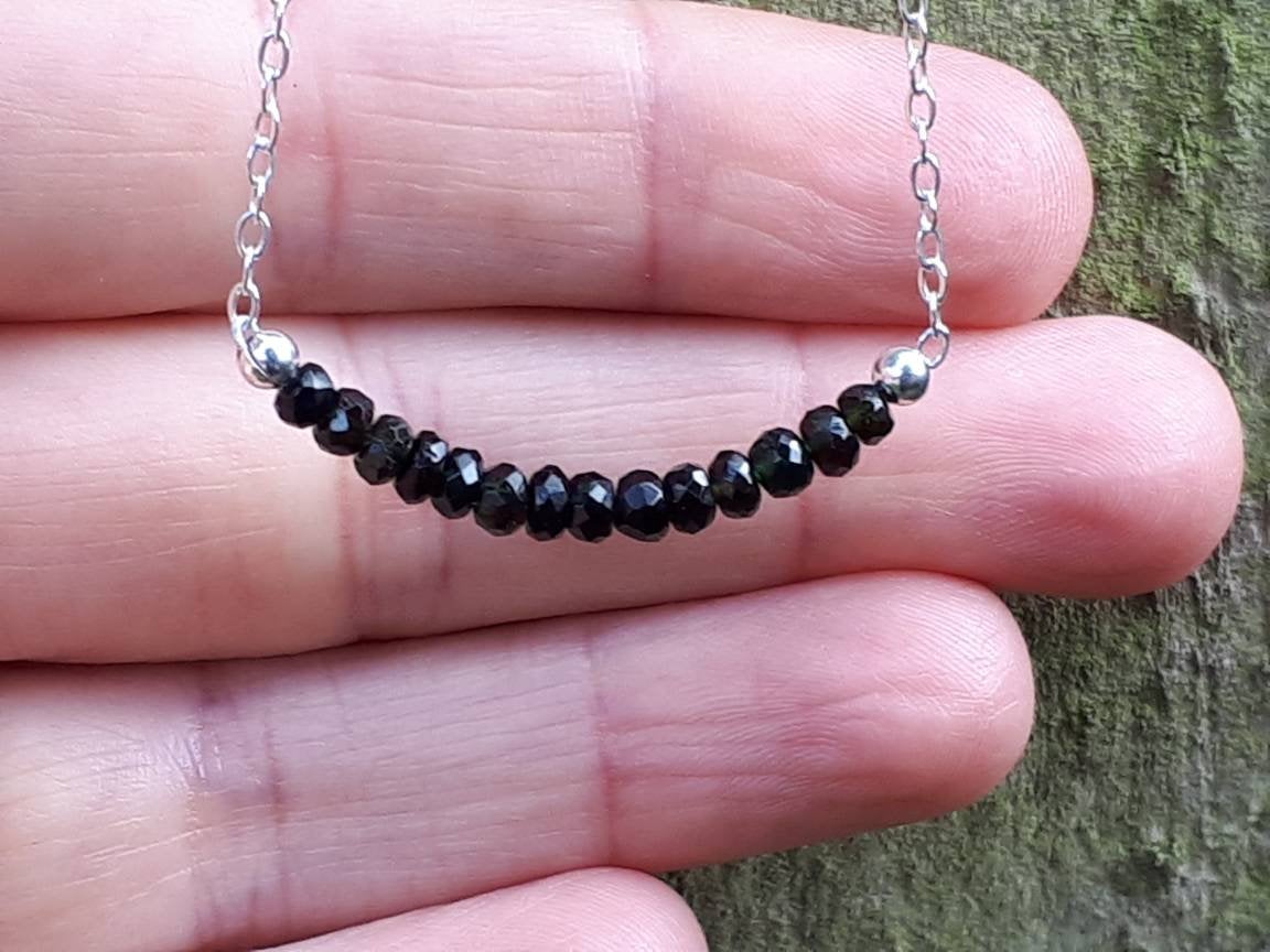 Black tourmaline necklace. October birthstone.