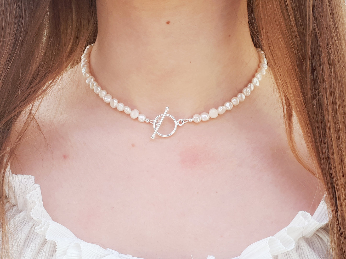 Freshwater pearl choker. June birthstone necklace.