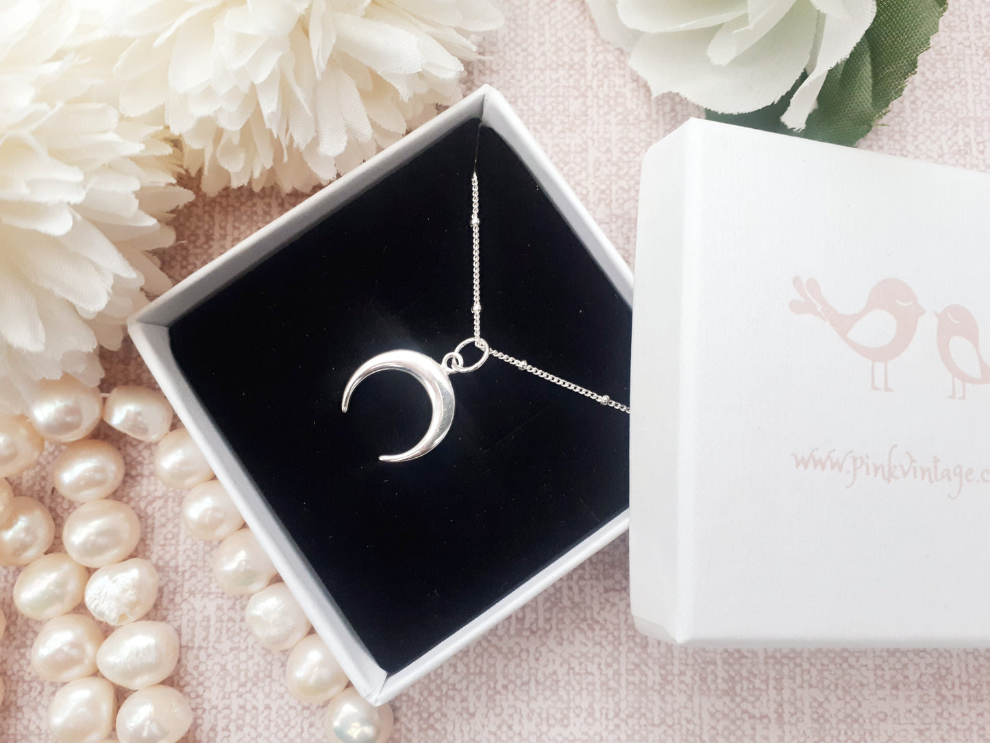 Crescent moon necklace with optional birthstone.