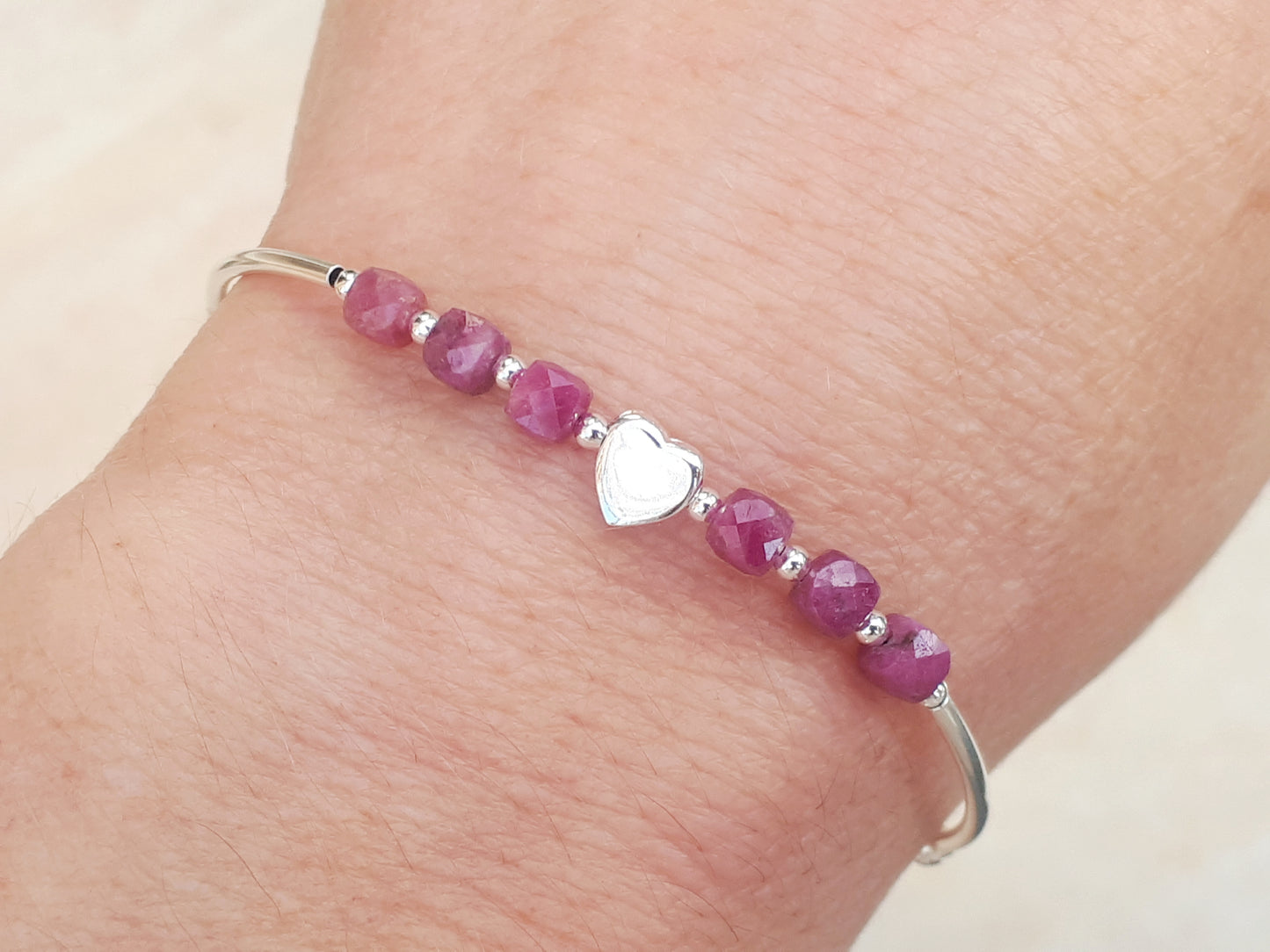 Personalised ruby bracelet in sterling silver.