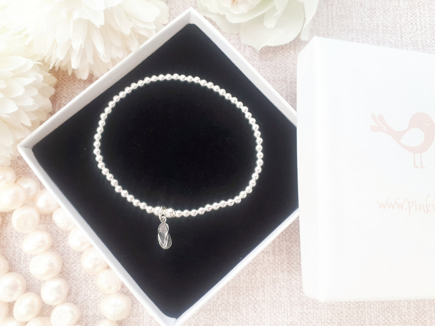 Sterling silver flip flop bracelet. Summer bracelet.