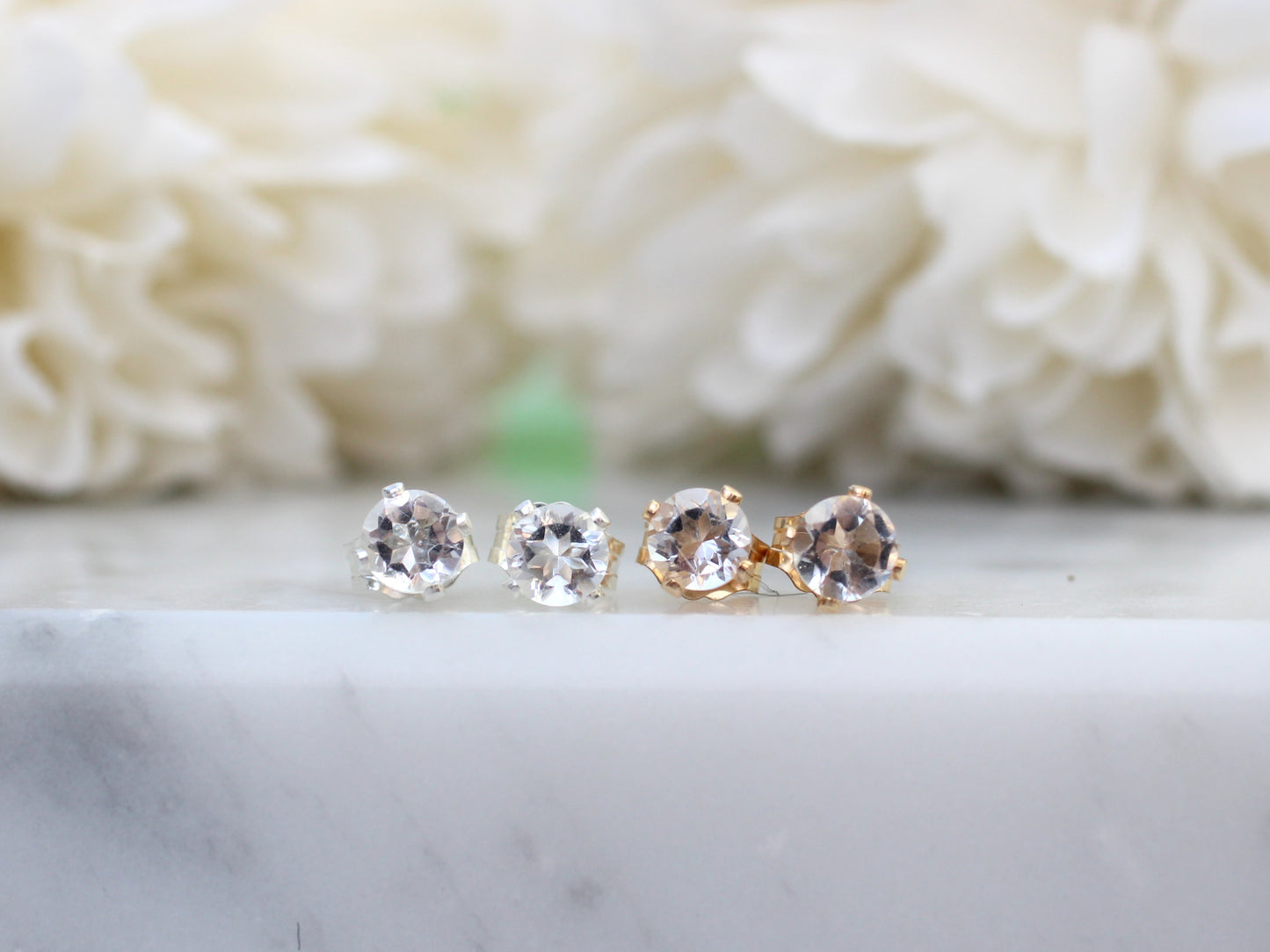 Clear quartz stud earrings in sterling silver or gold.