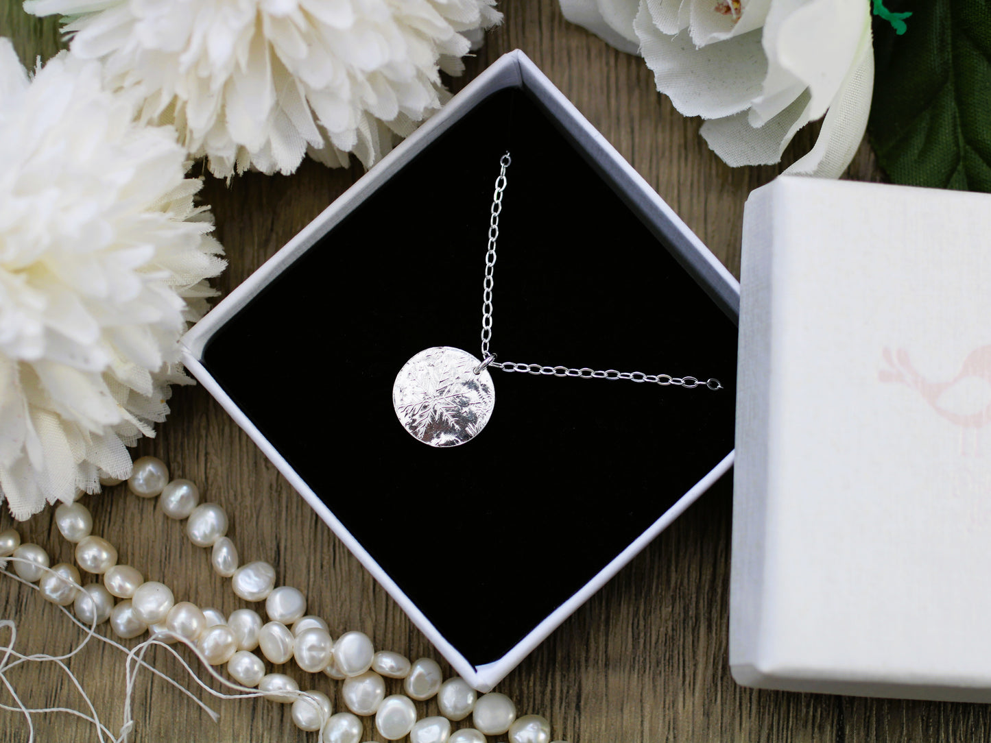 Fine Silver Snowflake Pendant – Handmade Silver Metal Clay Necklace