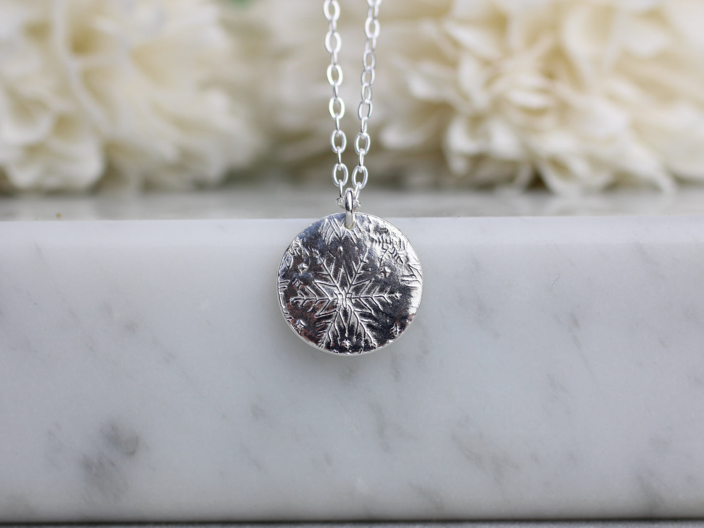 Fine Silver Snowflake Pendant – Handmade Silver Metal Clay Necklace