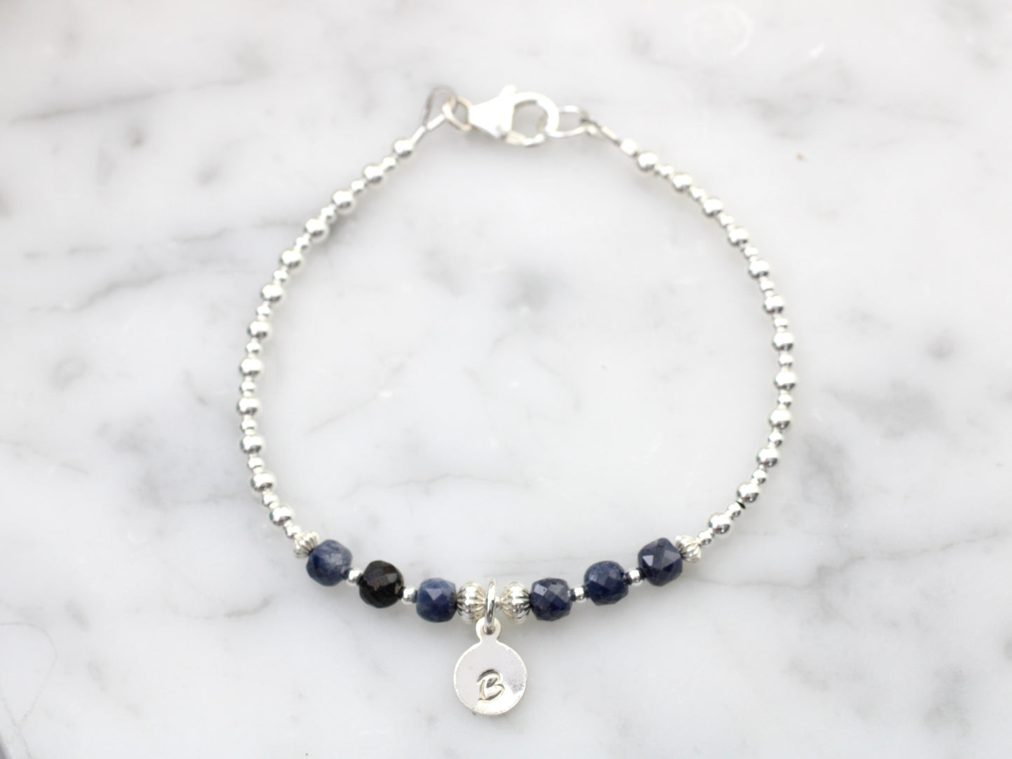 Sapphire initial bracelet. September birthstone bracelet.