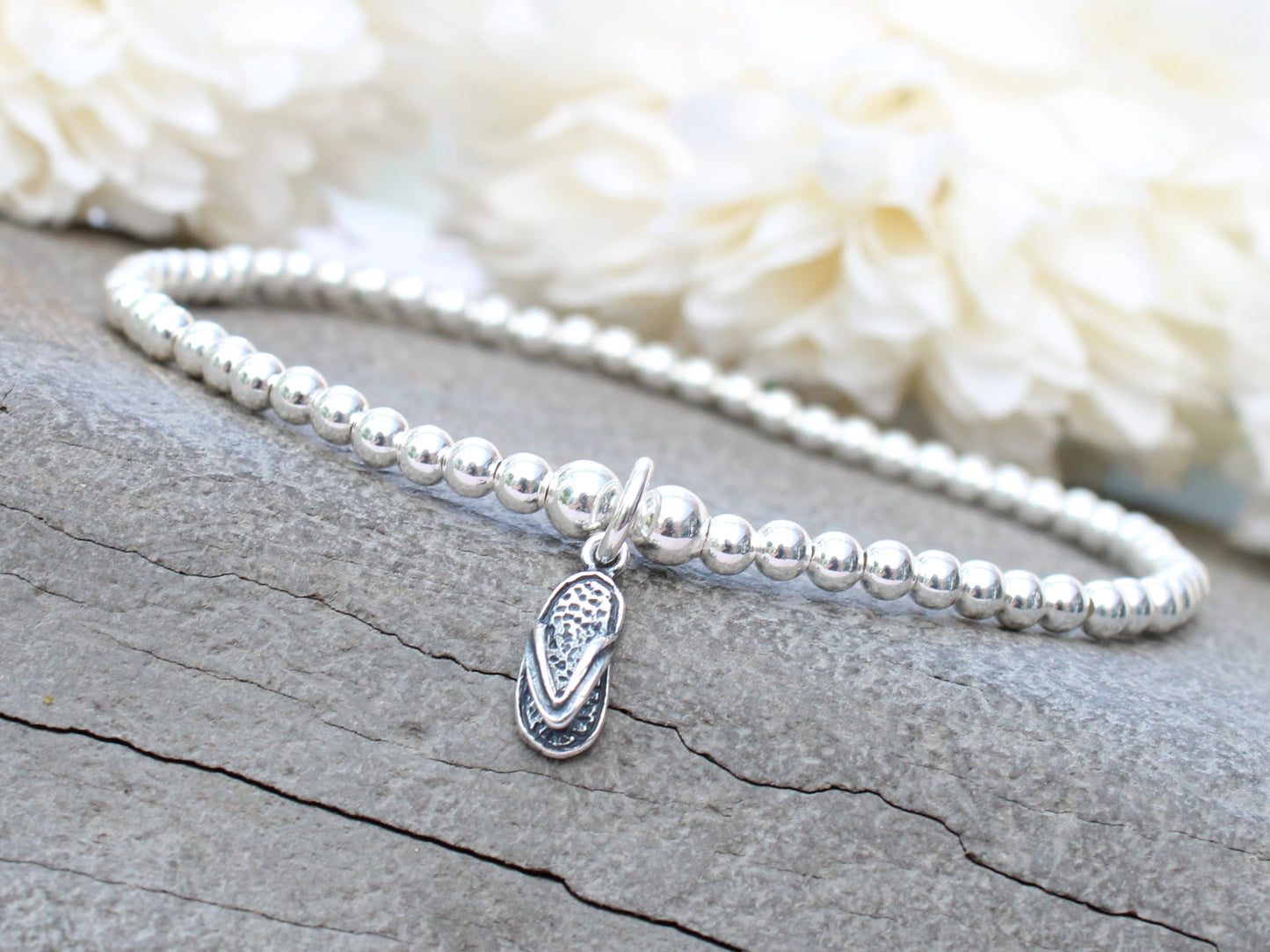 Sterling silver flip flop bracelet. Summer bracelet.