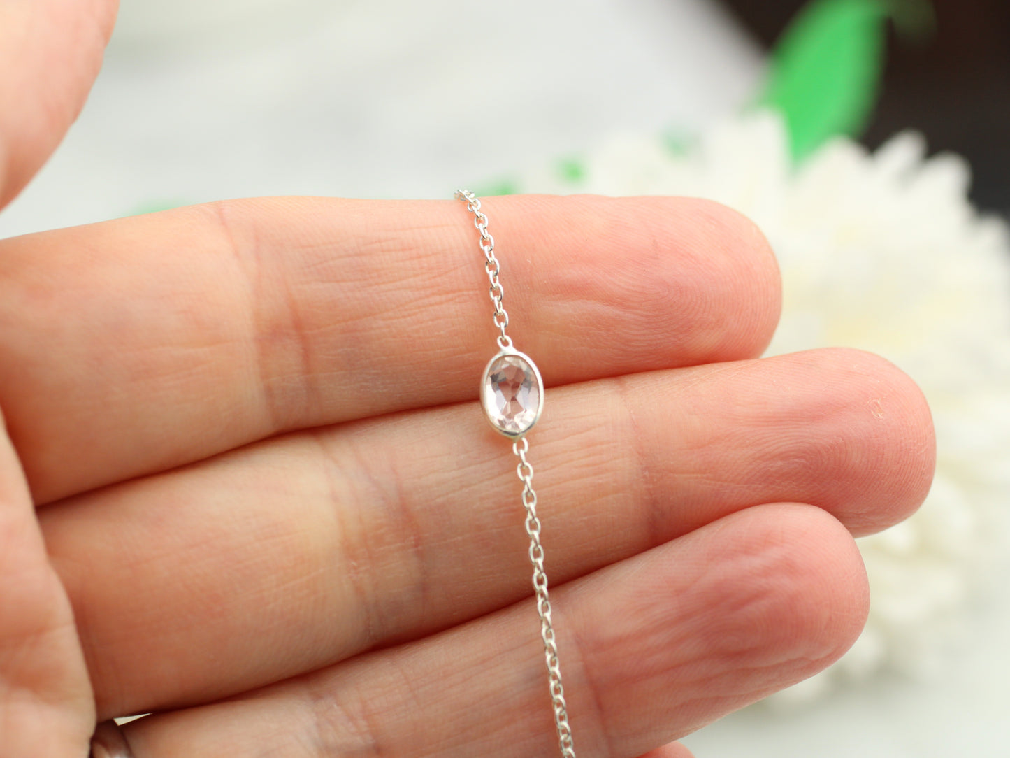 Rose Quartz Anklet in Sterling Silver | Dainty Pink Gemstone | Gift for Her