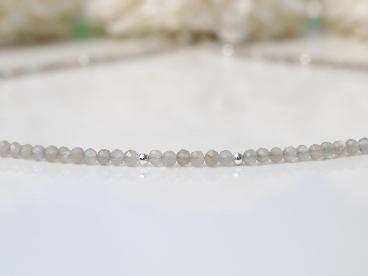 Grey moonstone choker necklace. June birthstone.