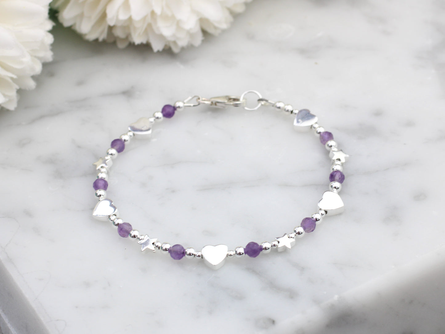 Silver amethyst bracelet. February birthday bracelet.