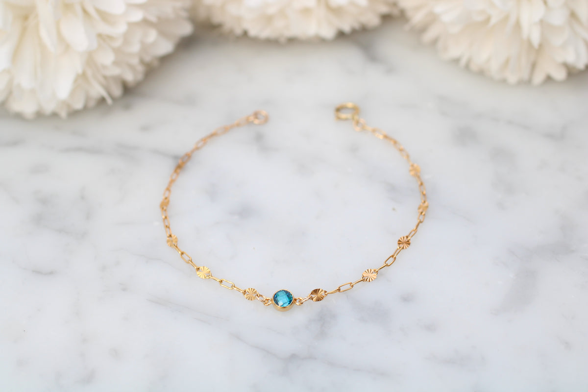 December Birthstone Bracelet in Sterling Silver or Gold.