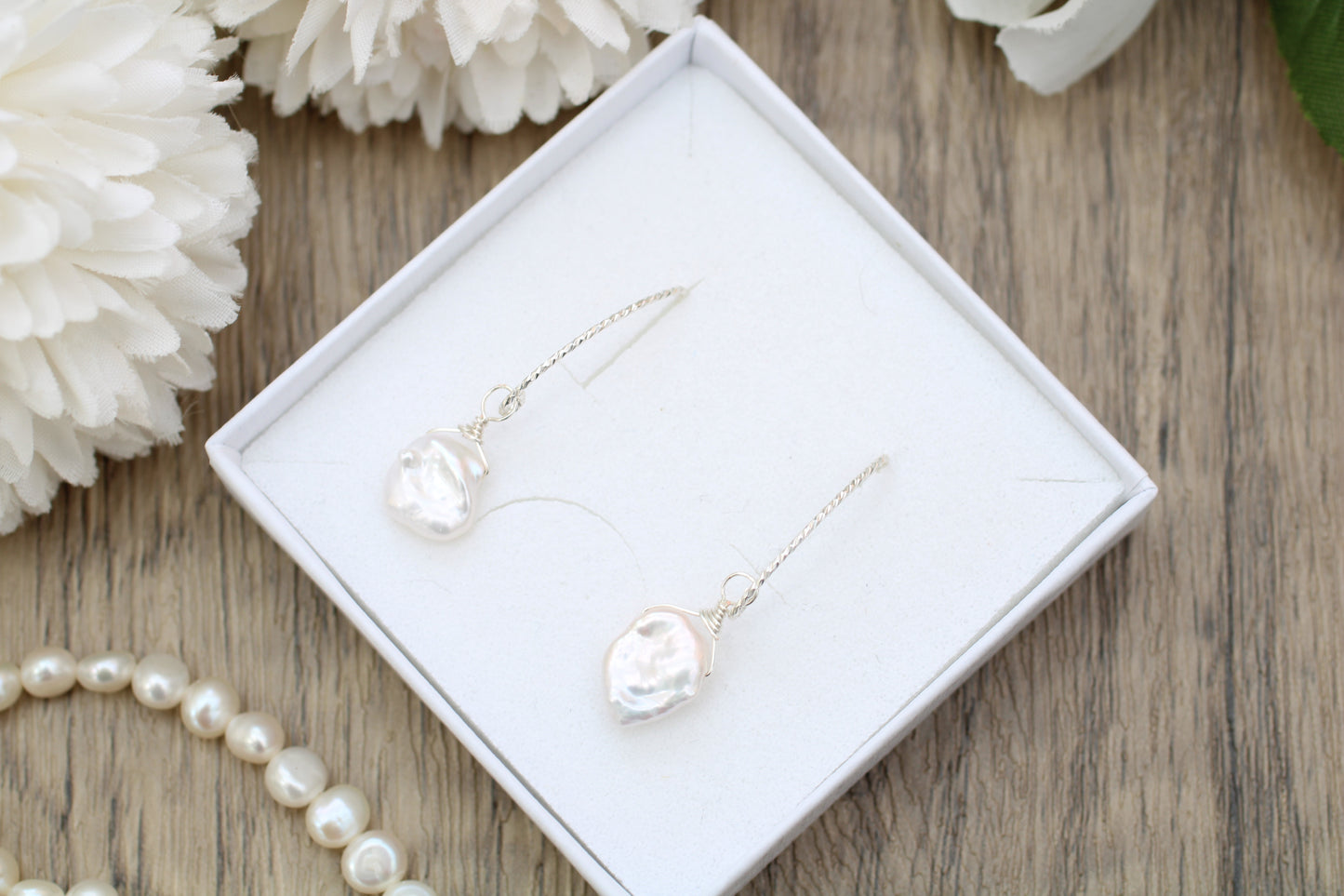 Keshi Pearl Drop Earrings in Sterling Silver